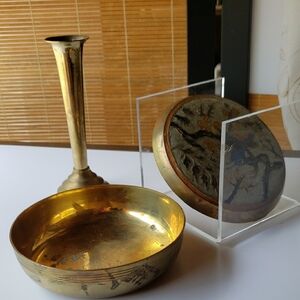 Brass Vase And Decorative Brass Curated Dresser Set